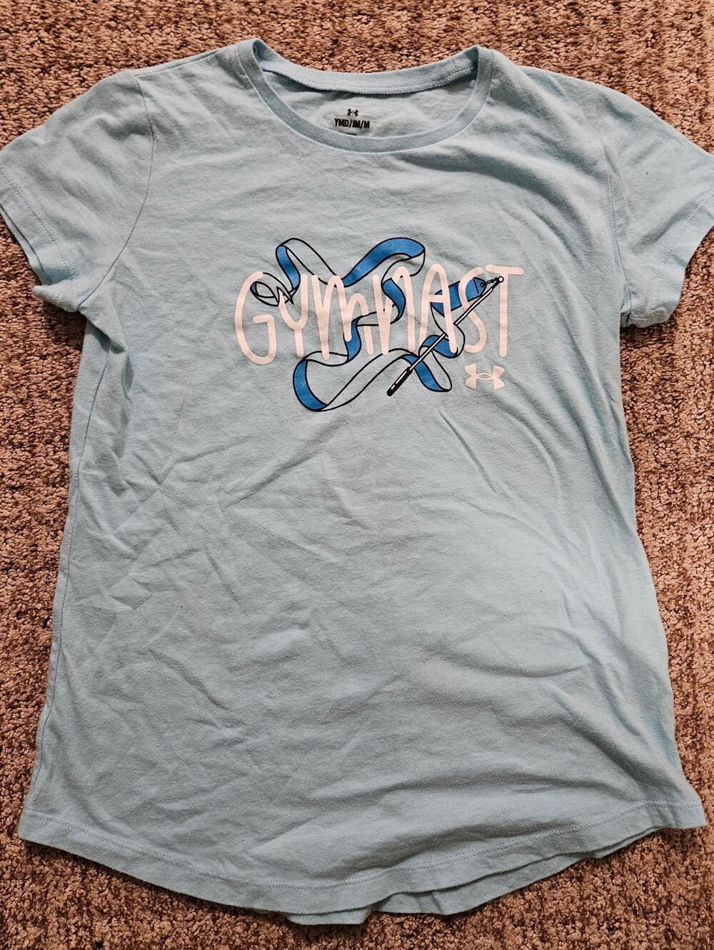 Youth Under Armour Light Blue Gymnast Ribbon Graphic Tee